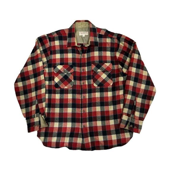 Vintage 90s Arrow Sportswear Shirt Mens Large Plaid Wool Flannel - Picture 1 of 4